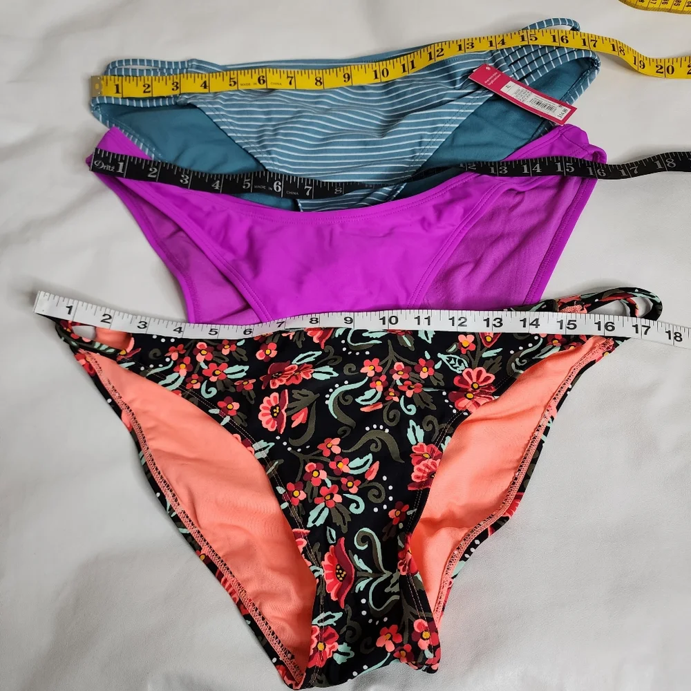 Xhilaration Swim Bikinis LOT of 3  Colorful Cheeky / High Leg Bottom Size XL NWT